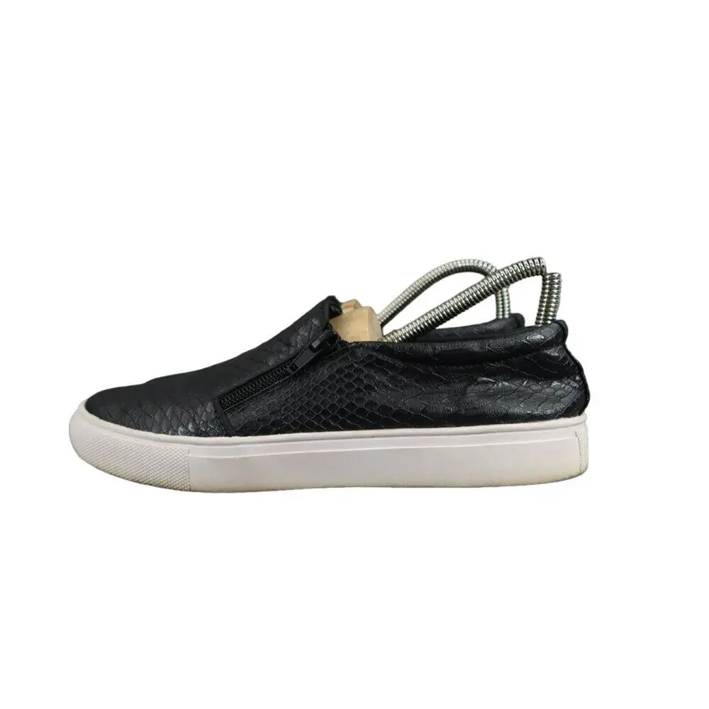 Report Shoes Womens 7 Sneakers Fashion Casual Zip Black Snakeskin Faux Leather